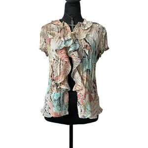 Y2K Multicolor Snake Print Ruffled Crinkle Mesh Top